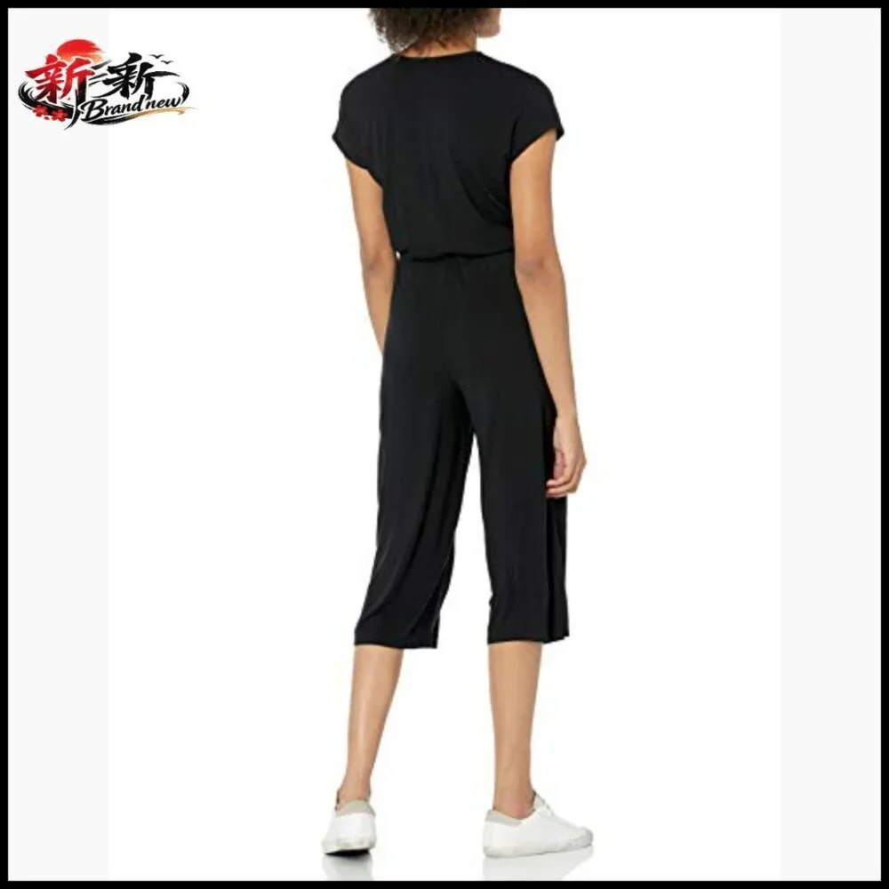 Rayon Stretch Jersey V-Neck Surplice Cropped Wide-Leg Jumpsuit